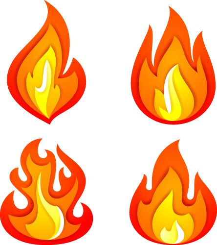 Fire flames set icons Royalty Free Vector Image