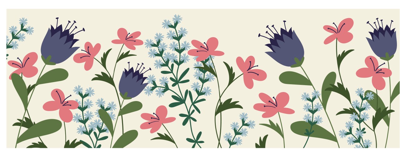 Spring and summer garden flowers in border Vector Image