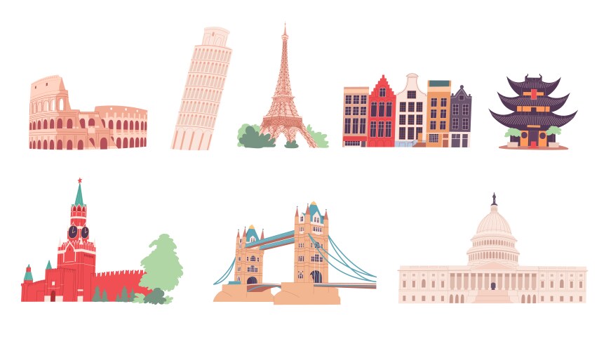 architectural monuments famous tourist attractions vector