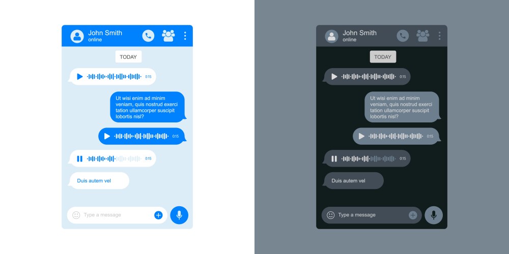 Voice message chat interface for messenger vector image