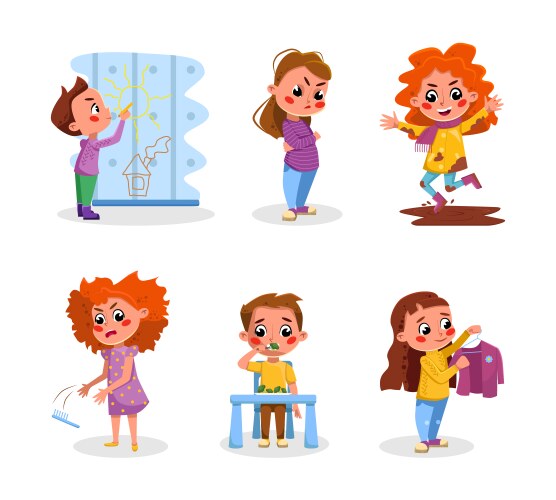 bad and good kids behavior habits set vector