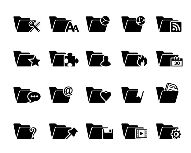 Set of file folder icons settings font web vector image