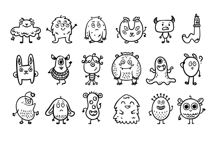 Cute Monster Doodle Set Vector Image