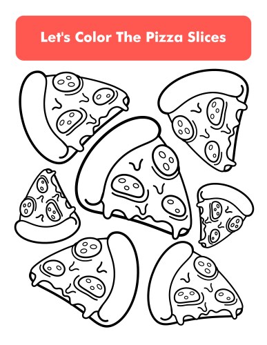 Pizza slices coloring book page in letter vector image