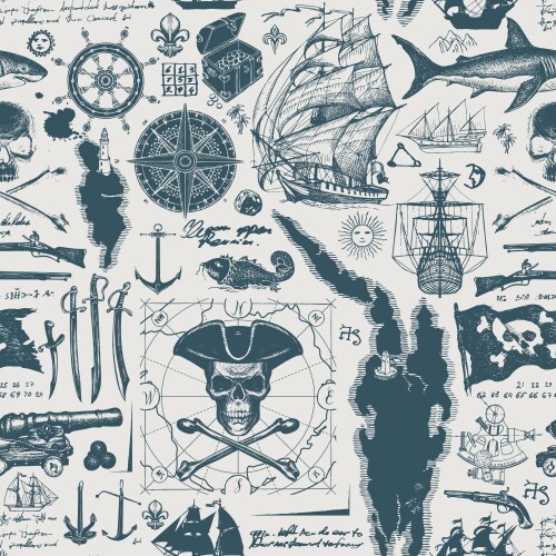 Vintage seamless background on pirate theme Vector Image