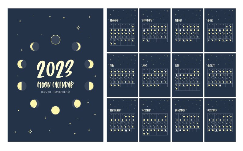 Moon calendar 2023 - south hemisphere vector image