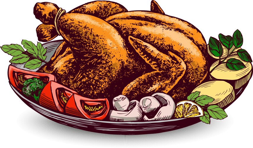Roasted Turkey with Ingredients Vector Image