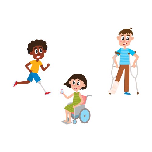 flat disabled people set isolated vector