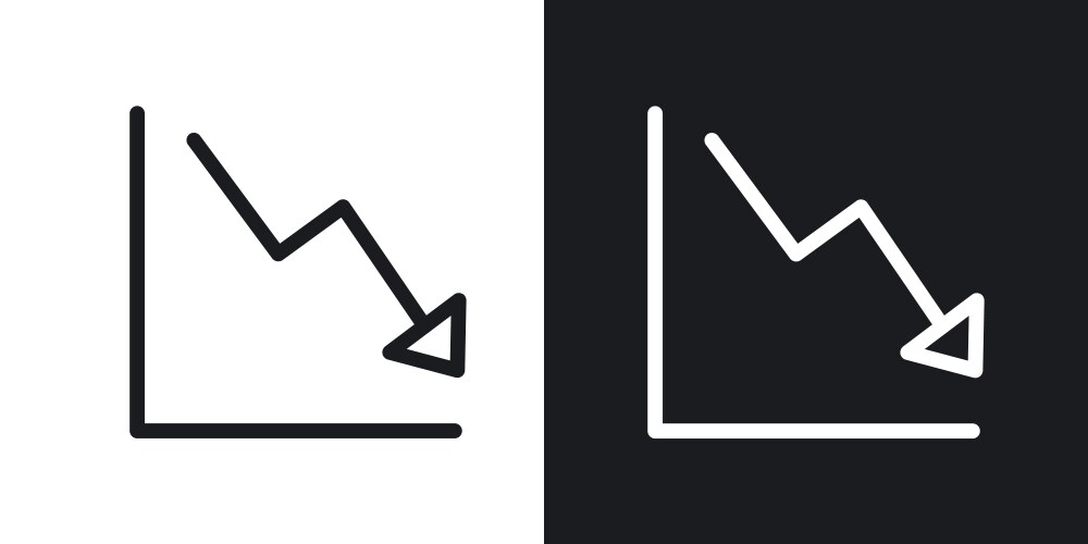 Arrow trend-down icon set in black and white Vector Image