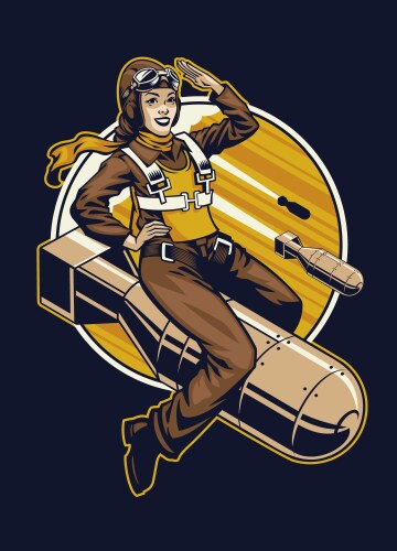 Women ww2 military pilot riding the nuke bomb vector image