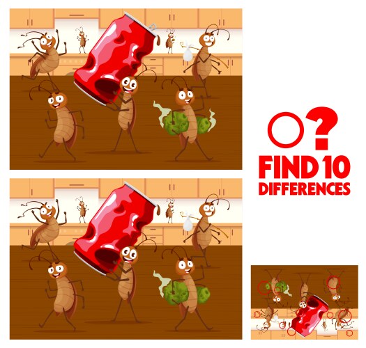 find ten differences cartoon cockroach characters vector