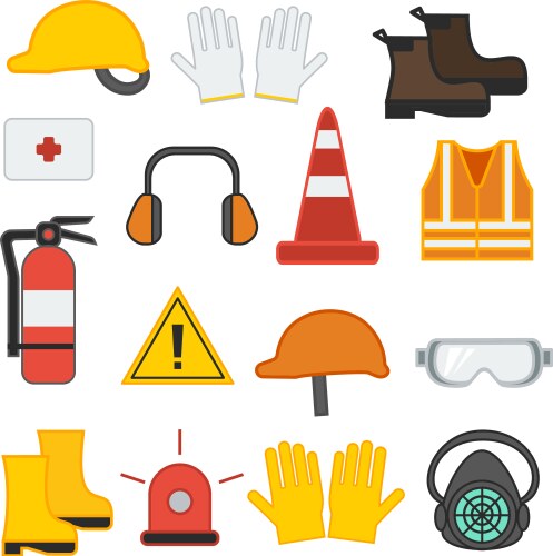 set of safety equipment for construction vector