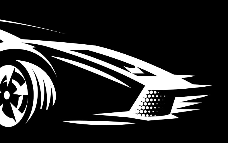 front of the car in white on black background vector