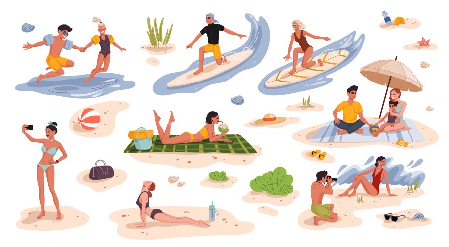 peoples activities on summer beach vacation vector image