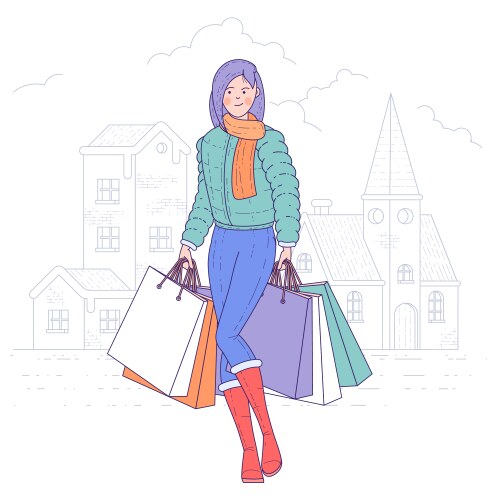 shopping woman holding bags vector image