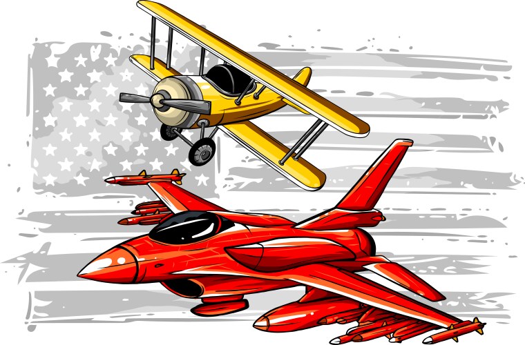Cartoon Twin-Engine Fighter Plane Vector Image
