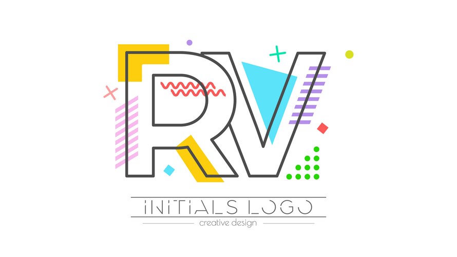 Letters r and v merging of two initials Vector Image