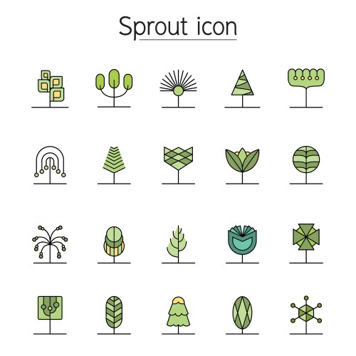 Plant tree sprout icon set in color line style Vector Image