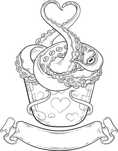 Loving monster dessert line art Vector Image
