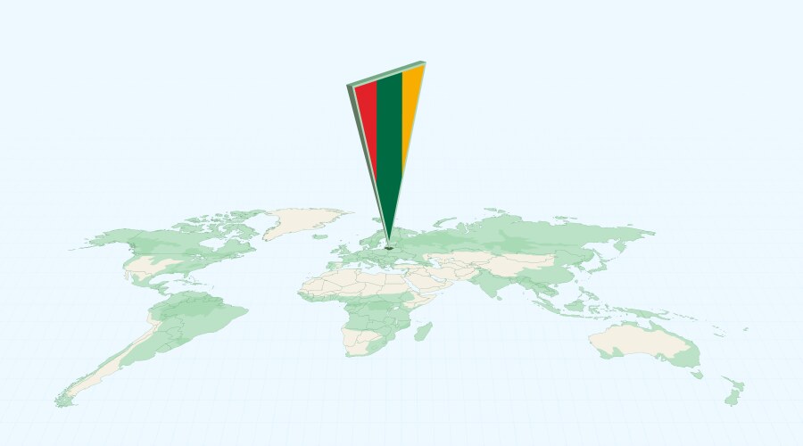 Highlighted lithuania on global map with 3d flag vector image