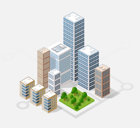 Isometric 3d buildings and city skyscrapers Vector Image