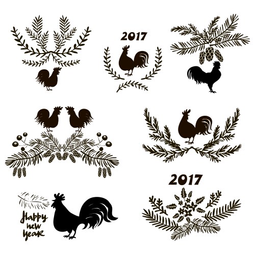 Set of black and white pine cones icons Royalty Free Vector