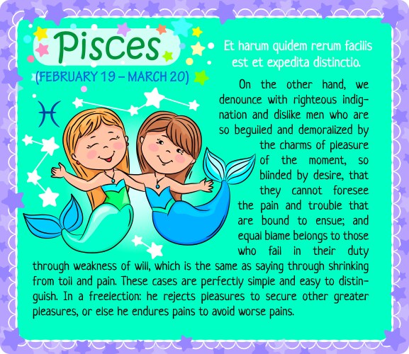 Zodiac Pisces Kid Illustration Vector Image