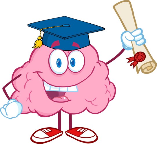 Brain character graduate holding up a diploma Vector Image