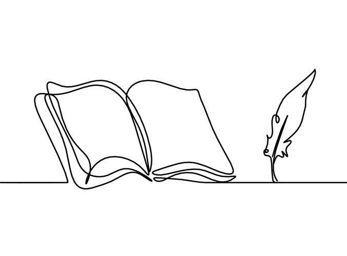 Abstract open book with pen feather as line Vector Image