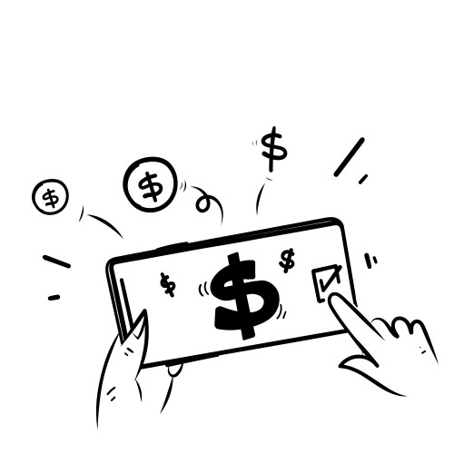 hand drawing doodle mobile phone with money symbol vector image