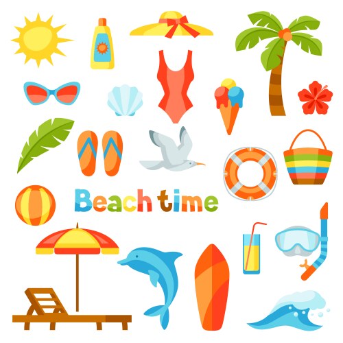Set of summer and beach vacations elements Vector Image
