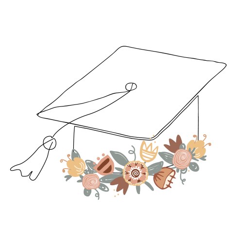 Graduation hat decorated with flower wreath Vector Image