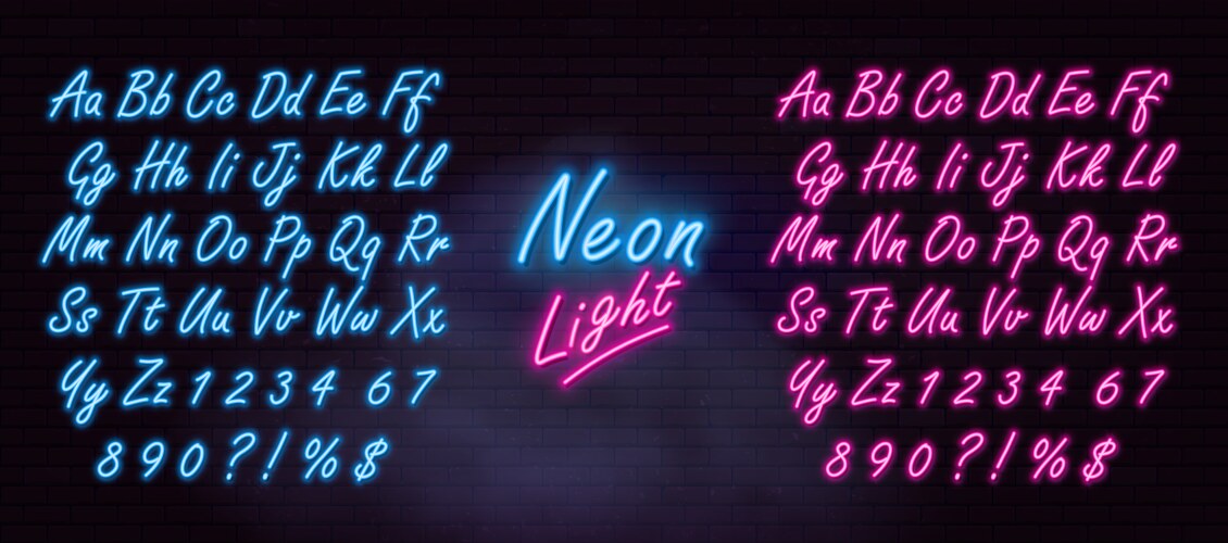 Neon Alphabet on Brick Wall Vector Image