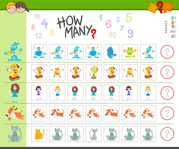 counting game with cartoon characters vector image