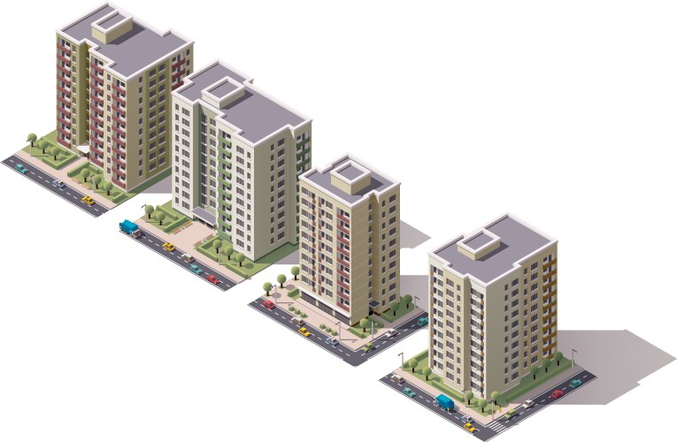 Isometric buildings set Royalty Free Vector Image