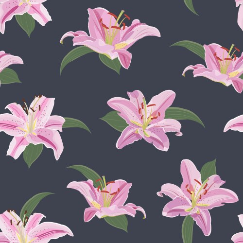 Pink Lily Floral Pattern Vector Image