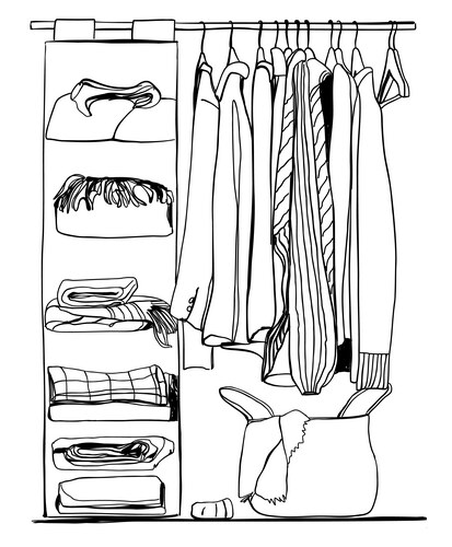 Wardrobe sketch clothes on the hangers hand Vector Image