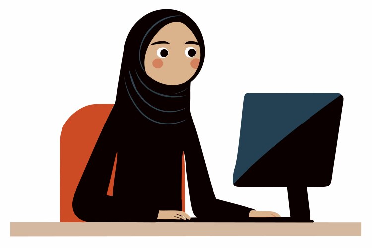 Muslim woman in hijab with computer Royalty Free Vector