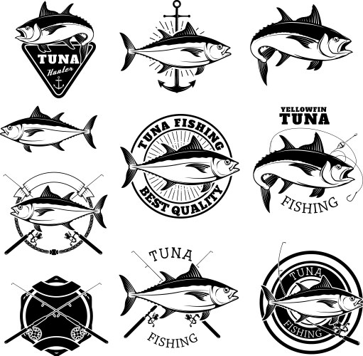 Tuna Fishing Team Emblem Elements Vector Image