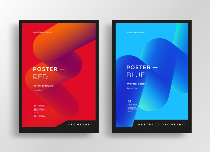 red blue modern poster with 3d flow shape vector