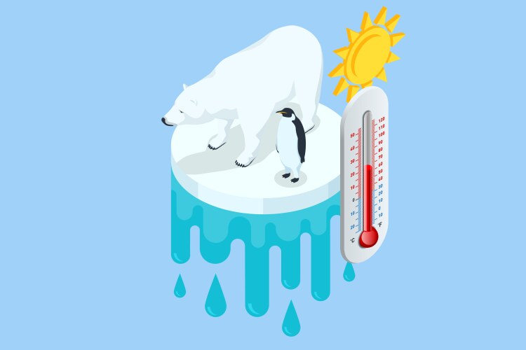 Isometric global warming concept polar bear vector image