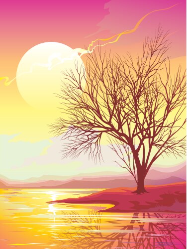 Vector Refective Sunset A sunset scenery at the hills Royalty Free Vector Image