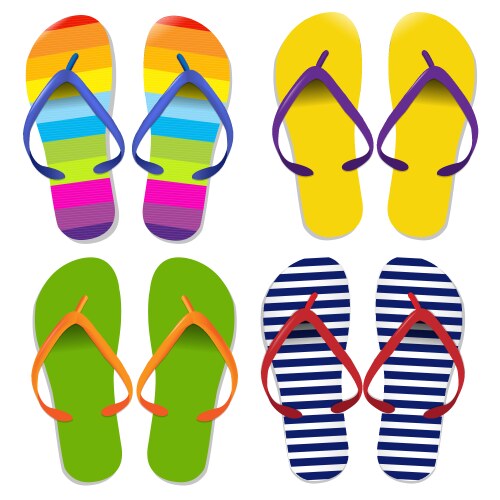 Cute colored slippers flip flops set Royalty Free Vector