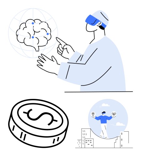 Man using vr headset to interact with virtual vector image