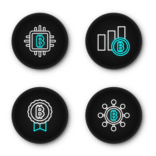 Set line blockchain technology bitcoin pie chart vector image