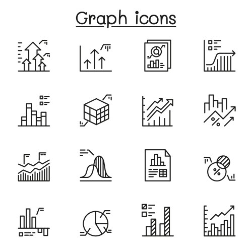 Graph data chart and diagram line icons vector image