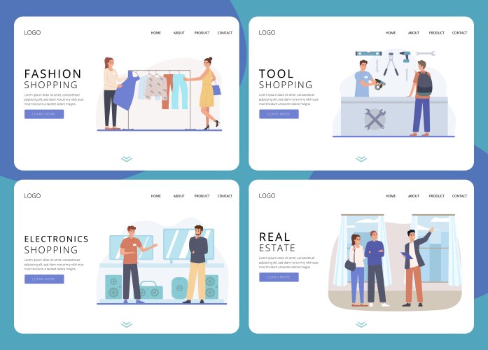 online shopping flat landing page set vector image
