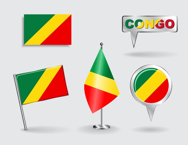 Set of congolese pin icon and map pointer flags vector image