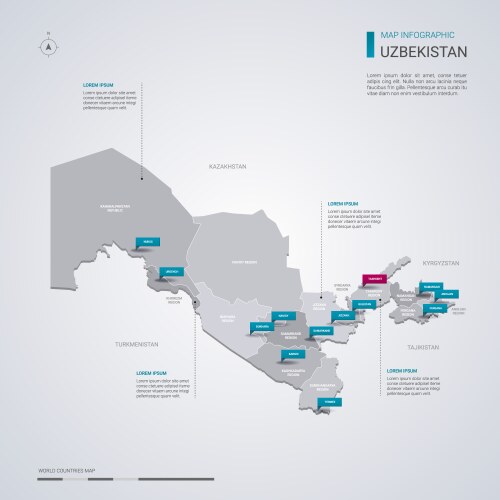 Uzbekistan map with infographic elements pointer vector image