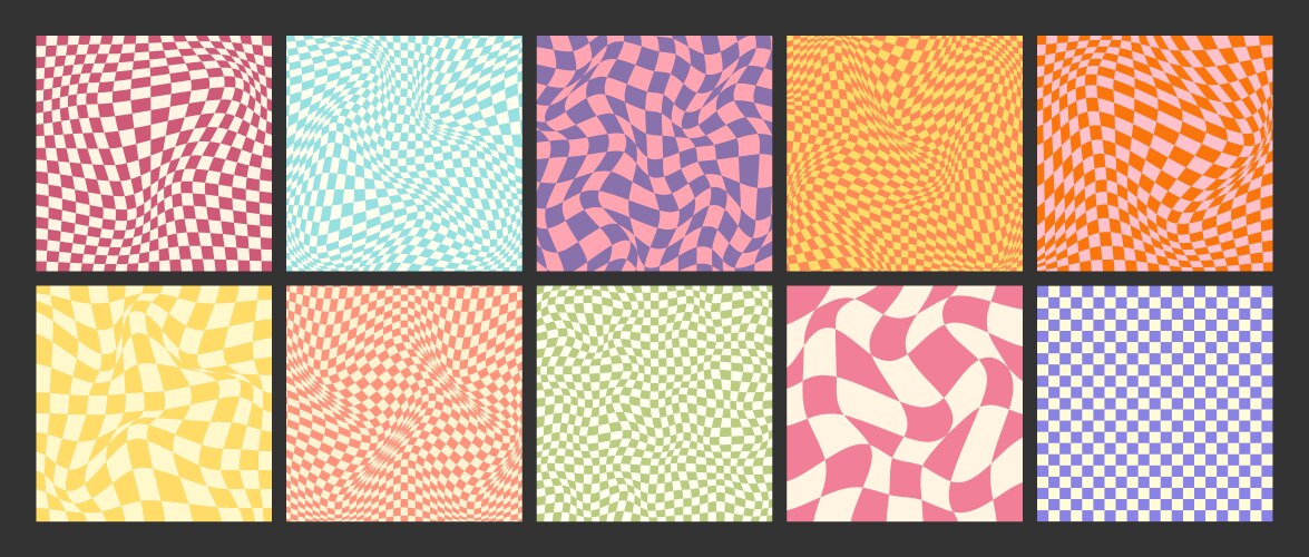 Groovy checkered pattern colorful distorted tiled vector image